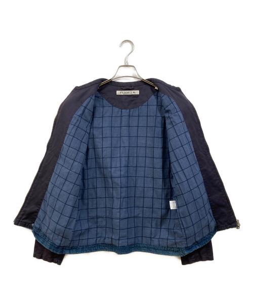 FUNSET OF ART（ファンセットオブアート）FUNSET OF ART (ファンセットオブアート) インディゴRANRU刺し子xレザーシングルJK ネイビー サイズ:Ｍの古着・服飾アイテム