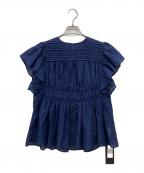 TOMORROW LAND collectionトゥモローランドコレクション）の古着「コットンシルク シャーリングラッフルスリーブブラウス」｜ネイビー