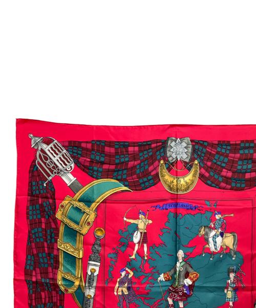 HERMES（エルメス）HERMES (エルメス) カレ90 SCOTLAND シルクスカーフ ピンク サイズ:90×90の古着・服飾アイテム