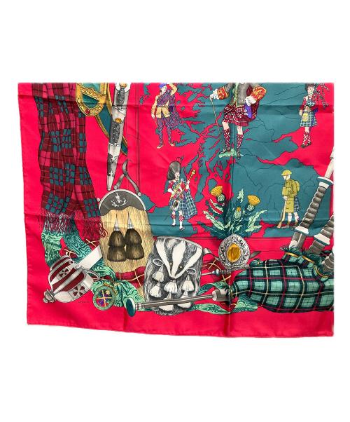 HERMES（エルメス）HERMES (エルメス) カレ90 SCOTLAND シルクスカーフ ピンク サイズ:90×90の古着・服飾アイテム