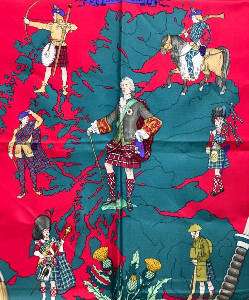 HERMES（エルメス）HERMES (エルメス) カレ90 SCOTLAND シルクスカーフ ピンク サイズ:90×90の古着・服飾アイテム