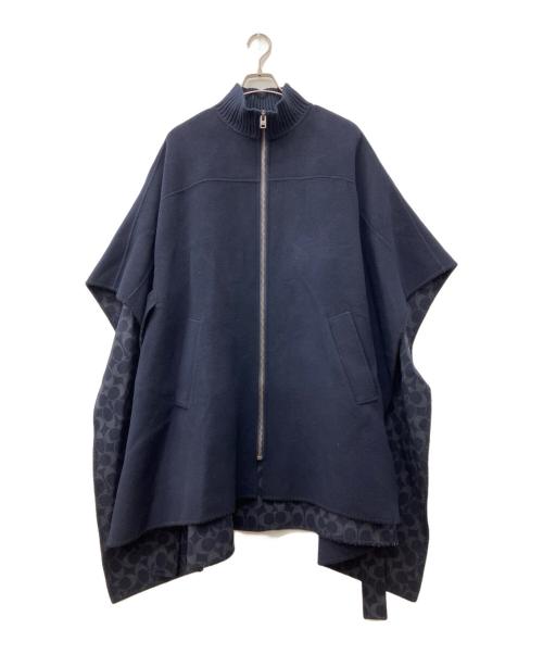COACH（コーチ）COACH (コーチ) シグネチャーウールケープ ネイビー サイズ:Ｍ/Ｌの古着・服飾アイテム