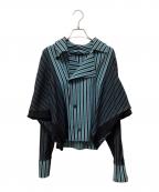 ISSEY MIYAKE A・POCエイポック エイブル イッセイ ミヤケ）の古着「ニットストライプダブルジャケット」｜グリーン×ブラック