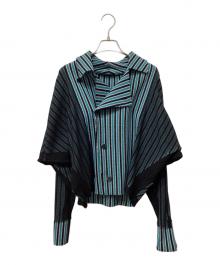 ISSEY MIYAKE A・POC（エイポック エイブル イッセイ ミヤケ）の古着「ニットストライプダブルジャケット」｜グリーン×ブラック