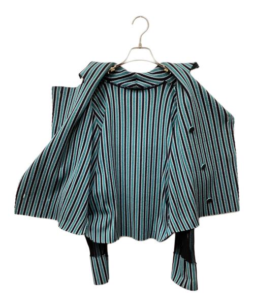 ISSEY MIYAKE A・POC（エイポック エイブル イッセイ ミヤケ）ISSEY MIYAKE A・POC (エイポック エイブル イッセイ ミヤケ) ニットストライプダブルジャケット グリーン×ブラック サイズ:SIZE2　の古着・服飾アイテム