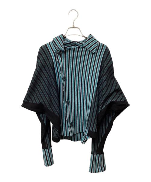 ISSEY MIYAKE A・POC（エイポック エイブル イッセイ ミヤケ）ISSEY MIYAKE A・POC (エイポック エイブル イッセイ ミヤケ) ニットストライプダブルジャケット グリーン×ブラック サイズ:SIZE2　の古着・服飾アイテム