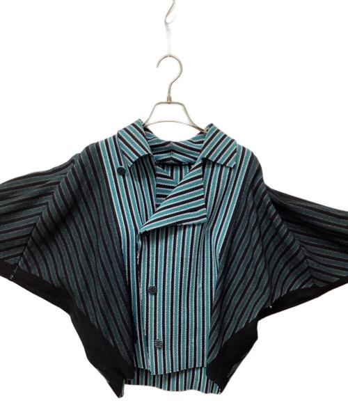 ISSEY MIYAKE A・POC（エイポック エイブル イッセイ ミヤケ）ISSEY MIYAKE A・POC (エイポック エイブル イッセイ ミヤケ) ニットストライプダブルジャケット グリーン×ブラック サイズ:SIZE2　の古着・服飾アイテム