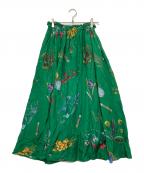 CABANキャバン）の古着「シルク ボタニカルプリントロングスカート」｜グリーン