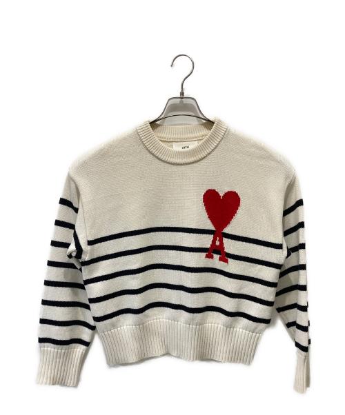 AMI Alexandre Mattiussi（アミアレクサンドルマテュッシ）AMI Alexandre Mattiussi (アミアレクサンドルマテュッシ) ハ-トロゴボーダーニット ホワイト サイズ:XSの古着・服飾アイテム