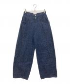 Ameriアメリ）の古着「MEDI SCRATCH OVAL WIDE DENIM　ワイドデニムパンツ」｜インディゴ