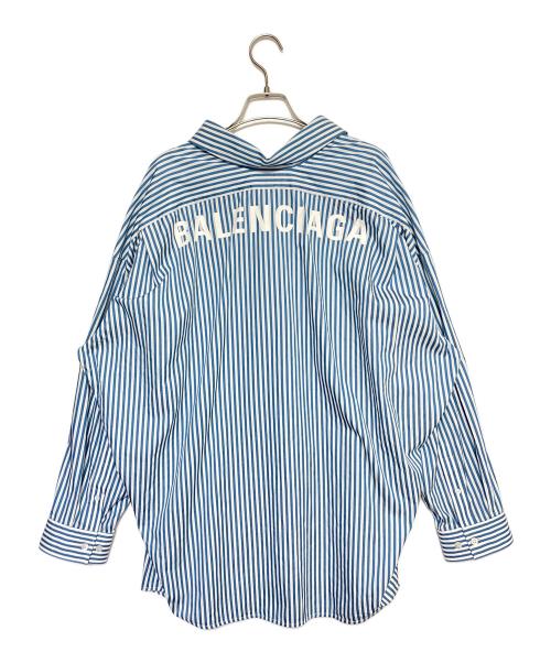 BALENCIAGA（バレンシアガ）BALENCIAGA (バレンシアガ) バックロゴオーバーシャツ ブルー×ホワイト サイズ:36の古着・服飾アイテム