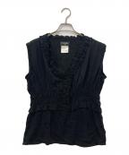 CHANELシャネル）の古着「フリルノースリーブブラウス」｜ブラック