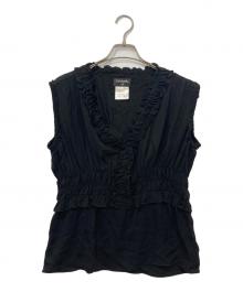 CHANEL（シャネル）の古着「フリルノースリーブブラウス」｜ブラック