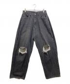 whiteland Blackburnホワイトランドブラックバーン）の古着「ダメージ加工ワイドデニムパンツ」｜ブラック