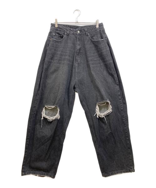 whiteland Blackburn（ホワイトランドブラックバーン）whiteland Blackburn (ホワイトランドブラックバーン) ダメージ加工ワイドデニムパンツ ブラック サイズ:Mの古着・服飾アイテム