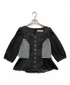 BORDRES at BALCONYボーダーズ アット バルコニー）の古着「HEART NECK TWILL BLOUSE」｜ネイビー