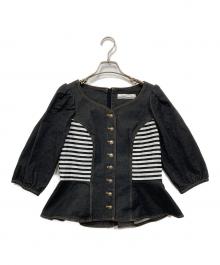 BORDRES at BALCONY（ボーダーズ アット バルコニー）の古着「HEART NECK TWILL BLOUSE」｜ネイビー