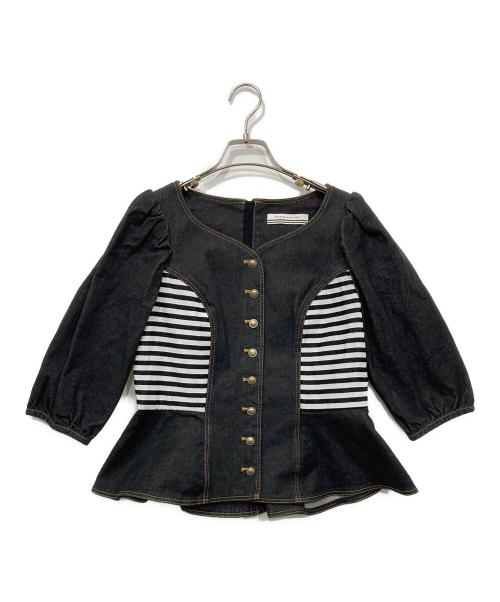 BORDRES at BALCONY（ボーダーズ アット バルコニー）BORDRES at BALCONY (ボーダーズ アット バルコニー) HEART NECK TWILL BLOUSE ネイビー サイズ:36の古着・服飾アイテム