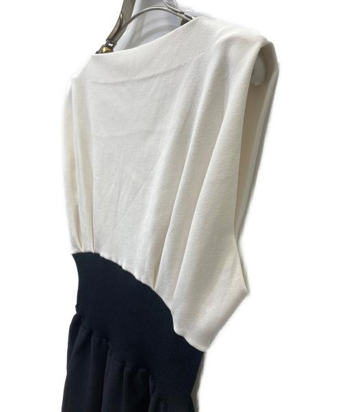 CELFORD（セルフォード）CELFORD (セルフォード) ウエストリブニットワンピース ブラック×ホワイト サイズ:36の古着・服飾アイテム