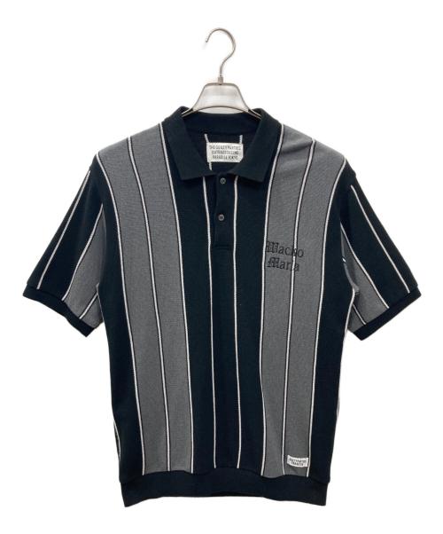 WACKO MARIA（ワコマリア）WACKO MARIA (ワコマリア) STRIPED KNIT JACQUARD POLO SHIRT / ストライプニットジャガードポロシャツ ブラック×グレー サイズ:Sの古着・服飾アイテム