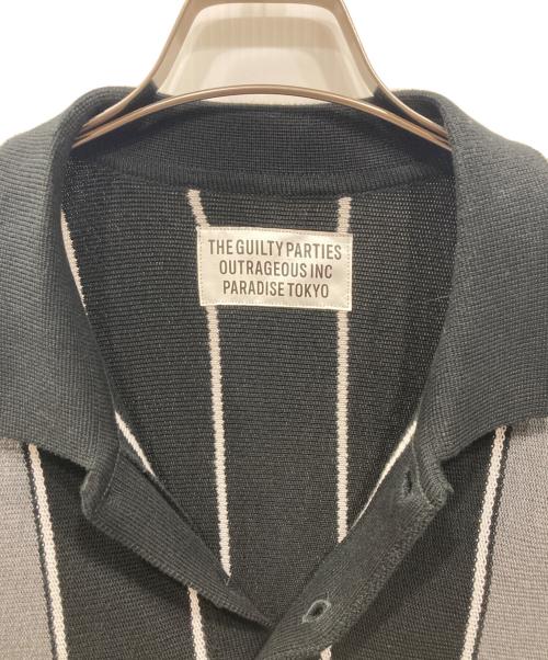 WACKO MARIA（ワコマリア）WACKO MARIA (ワコマリア) STRIPED KNIT JACQUARD POLO SHIRT / ストライプニットジャガードポロシャツ ブラック×グレー サイズ:Sの古着・服飾アイテム