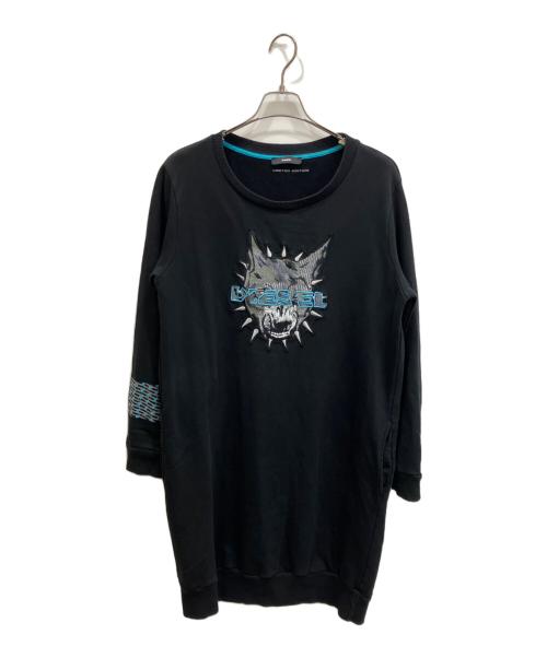 DIESEL（ディーゼル）DIESEL (ディーゼル) 刺繍スウェットワンピース ブラック サイズ:Mの古着・服飾アイテム