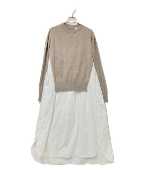 ENFOLD（エンフォルド）ENFOLD (エンフォルド) ニットレイヤードフレアコンビドレス ブラウン×ホワイト サイズ:38の古着・服飾アイテム