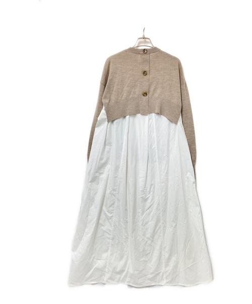 ENFOLD（エンフォルド）ENFOLD (エンフォルド) ニットレイヤードフレアコンビドレス ブラウン×ホワイト サイズ:38の古着・服飾アイテム