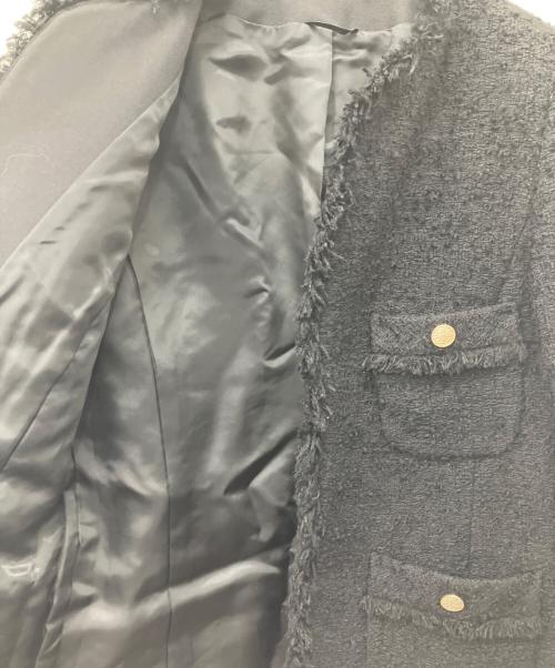 ANAYI（アナイ）ANAYI (アナイ) スラブツィードクルーロングジャケット ブラック サイズ:38の古着・服飾アイテム