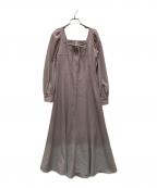 And Coutureアンドクチュール）の古着「クロスネック配色ステッチワンピース」｜ピンクベージュ