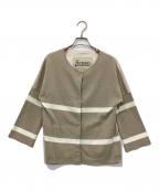 HERNOヘルノ）の古着「ナイロン切替ラメニットノーカラージャケット」｜ベージュ×アイボリー