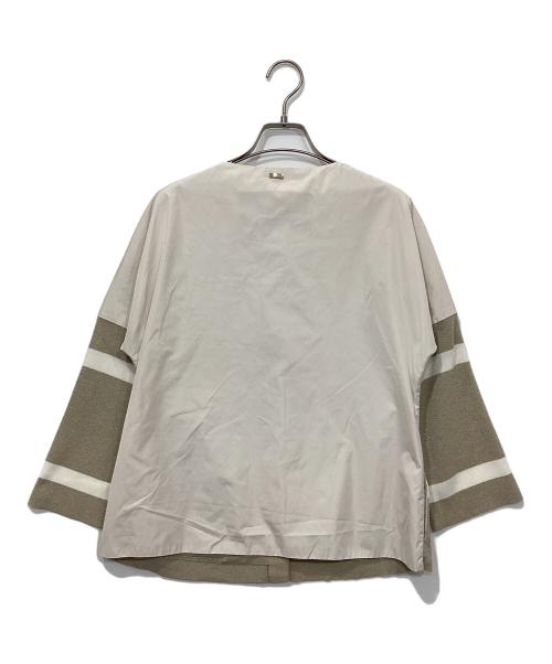HERNO（ヘルノ）HERNO (ヘルノ) ナイロン切替ラメニットノーカラージャケット ベージュ×アイボリー サイズ:40の古着・服飾アイテム