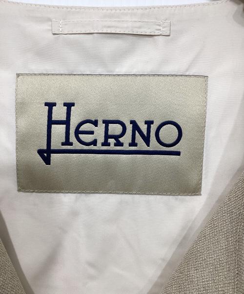 HERNO（ヘルノ）HERNO (ヘルノ) ナイロン切替ラメニットノーカラージャケット ベージュ×アイボリー サイズ:40の古着・服飾アイテム