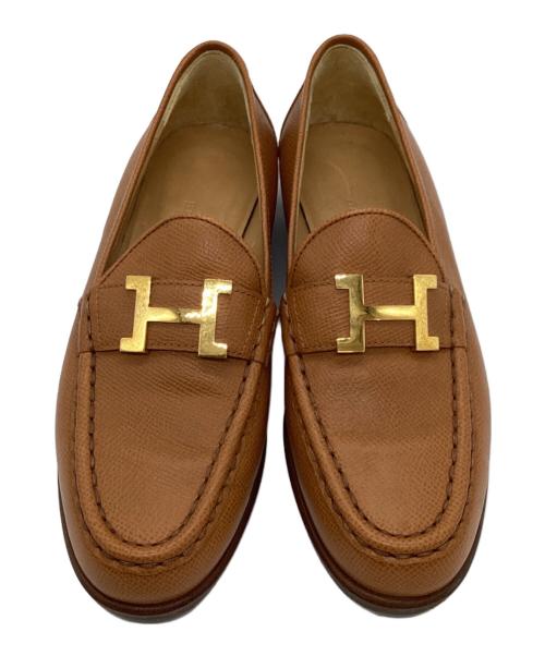 HERMES（エルメス）HERMES (エルメス) ローファー コンスタンス Hロゴ レザー ヒール シューズ ブラウン サイズ:35の古着・服飾アイテム