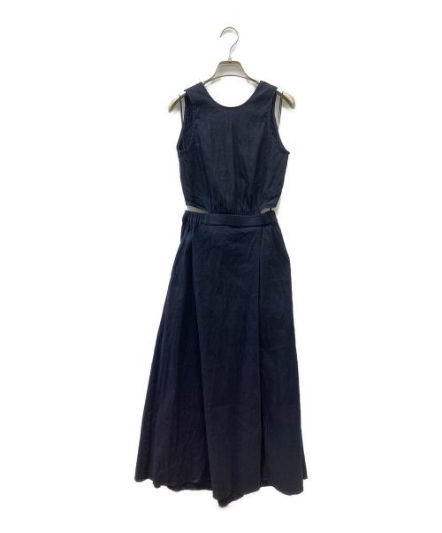 ESTNATION（エストネーション）ESTNATION (エストネーション) バックリボンリネンワンピース ネイビー サイズ:36の古着・服飾アイテム