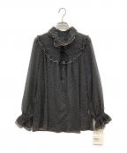 IENA LA BOUCLEイエナ ラ ブークル）の古着「楊柳プリントフリルブラウス」｜ブラック