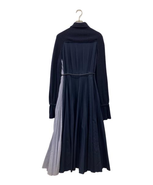 sacai（サカイ）sacai (サカイ) ニットドッキングプリーツワンピース ネイビー サイズ:2の古着・服飾アイテム
