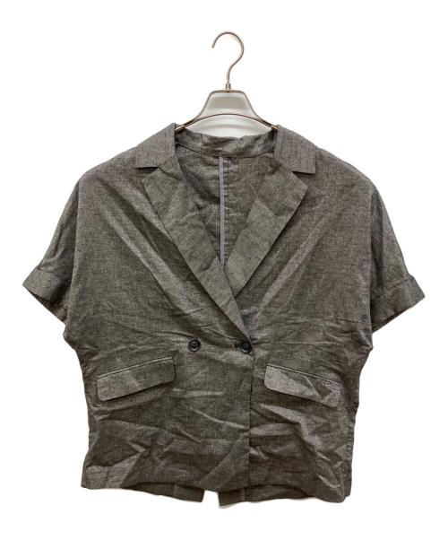 stola.（ストラ）stola. (ストラ) ラメ麻混半袖ジャケット グレー サイズ:38の古着・服飾アイテム