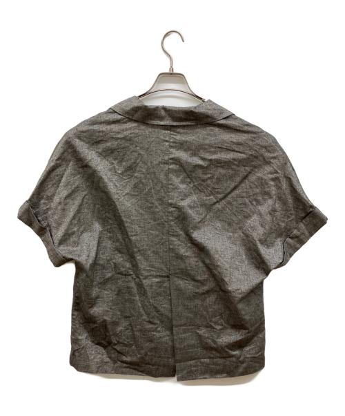 stola.（ストラ）stola. (ストラ) ラメ麻混半袖ジャケット グレー サイズ:38の古着・服飾アイテム