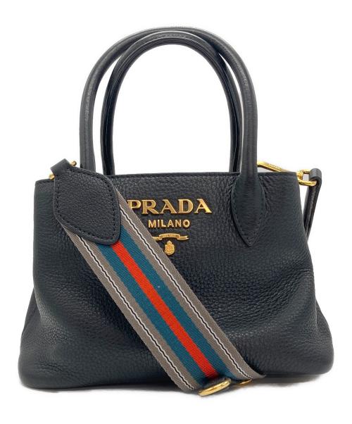 PRADA（プラダ）PRADA (プラダ) レザー2WAYショルダーバッグ ブラックの古着・服飾アイテム