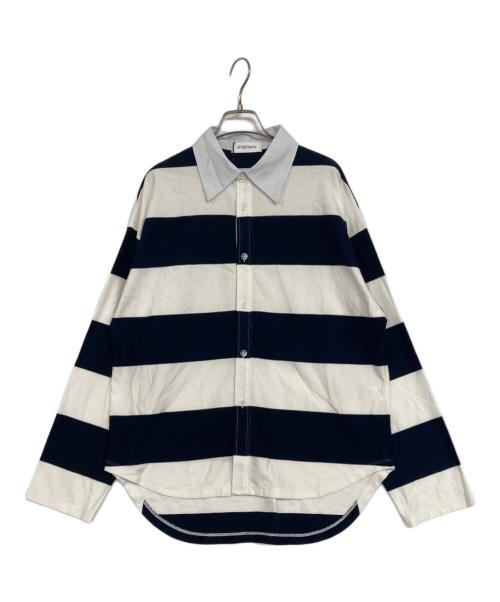ATTISESSION（アティセッション）ATTISESSION (アティセッション) コットン ビッグ ラグビー シャツ ネイビー×ホワイト サイズ:FREEの古着・服飾アイテム