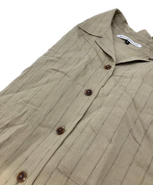 ADOLFO DOMINGUEZ（アドルフォ ドミンゲス）ADOLFO DOMINGUEZ (アドルフォ ドミンゲス) ストライプ ボウリングネック シャツ グリーン×グレー サイズ:XSの古着・服飾アイテム