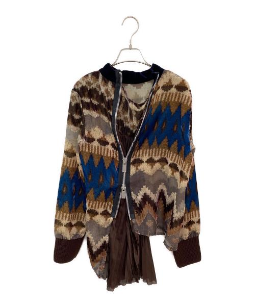 sacai（サカイ）sacai (サカイ) ノルディックオパールプリーツブラウス ブラウン サイズ:２の古着・服飾アイテム