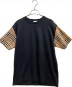 BURBERRYバーバリー）の古着「ノバチェック スリーブ コットンTシャツ」｜ブラック×ベージュ