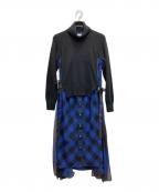 sacaiサカイ）の古着「ハイネックニットドッキングチェックワンピース」｜ブルー×ブラック