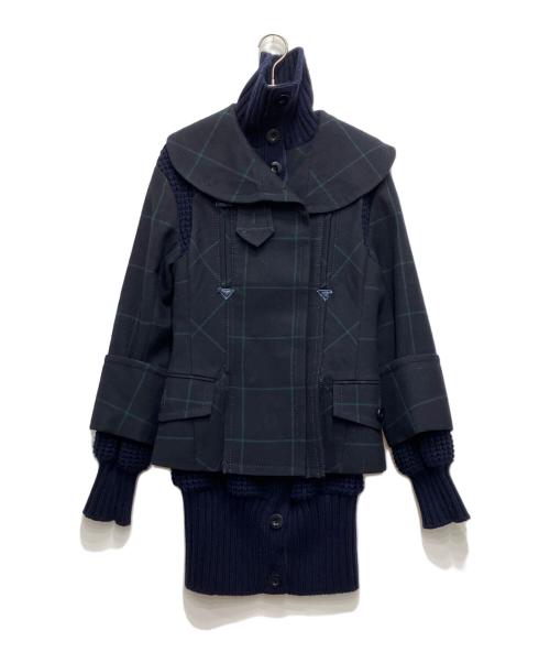 sacai（サカイ）sacai (サカイ) 2WAY異素材切替ジャケット ネイビー サイズ:1の古着・服飾アイテム