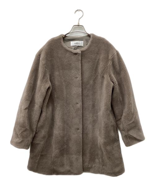 SOEJU（ソージュ）SOEJU (ソージュ) ノーカラーボアコート ブラウン サイズ:Mの古着・服飾アイテム