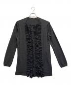 DRAWERドゥロワー）の古着「フリルクルーネックカーディガン」｜グレー