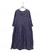 ne quittez pasヌキテパ）の古着「Cotton Lurex Stripe V Neck Dress」｜ネイビー