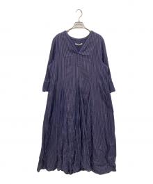 ne quittez pas（ヌキテパ）の古着「Cotton Lurex Stripe V Neck Dress」｜ネイビー